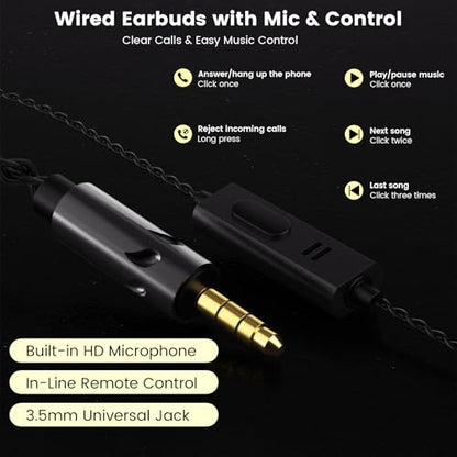 Kaiser Wired Earbuds, in Ear Monitor Headphones, HiFi Stereo IEM Dual Driver Noise Isolating 3.5mm Jack for Gaming Music Laptop Musicians (Black, with Mic) - color: Black with mic
