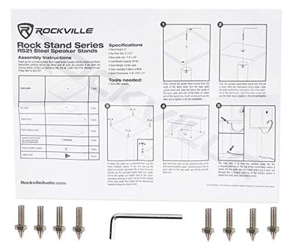 Rockville RS21B V2 Pair 21" Steel Bookshelf Speaker/Monitor Stands, Black | 60 Lb Capacity, Cable Management, EVA Pads, Brass Spikes, Rubber Feet, 9x9 Top Plate, Brass Spikes, Powder Coated - color: Black