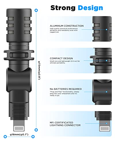 BOYA BY-M100D iPhone Microphone Mini Plug&Play Phone Microphone for iPhone 14/14 Pro/13/iPad/IOS with Lightning Port for YouTube/Vlog/Interview
