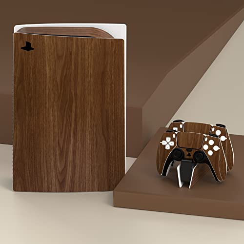 PlayVital for ps5 Skin - Disc Edition Full Set Console Controller Skin, Vinyl Decal Wrap Sticker Cover for ps5 Controller & Charging Station & Headset & Media Remote - Wood Grain - color: Wood Grain