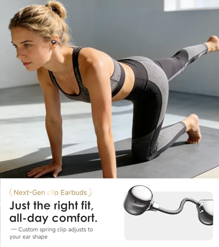 King Lucky Open-Ear Clip-On Earbuds for Running, Bluetooth 6.0 Wireless Headphones with Memory Spring, Secure Fit for Small Ears & Glasses Wearers, 45H Playtime, ENC Mic, IPX5 Waterproof (Black) - color: Black