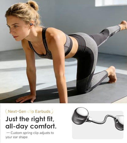 King Lucky Open-Ear Clip-On Earbuds for Running, Bluetooth 6.0 Wireless Headphones with Memory Spring, Secure Fit for Small Ears & Glasses Wearers, 45H Playtime, ENC Mic, IPX5 Waterproof (Black) - color: Black