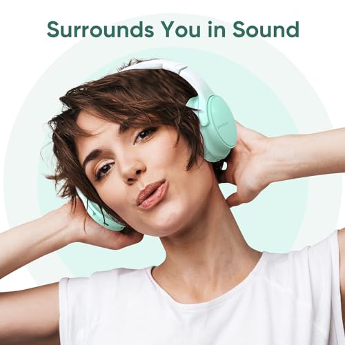 Wireless Headphones, Bluetooth Over Ear Headsets with Microphone, Hi-Fi Audio, 60H Playtime, Touch Control, Foldable Lightweight, On-Ear Headphones for Girls Women, Travel, Work, - color: Mint Green