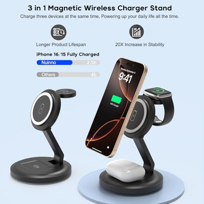 3 in 1 Foldable Wireless Charger iPhone Charging Station, 2Pack Magnetic Stand Wireless Charger Dock for Apple Multple Devices, with PD Adapter and USB C Cable for iPhone, iWatch & Airpods All Series
