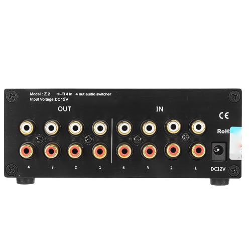 4 Ways RCA Switch Stereo Sound Switcher, 4 in 4 Out Dual Channel HiFi Sound Switcher Lossless Sound Signal Source Switcher (US Plug)