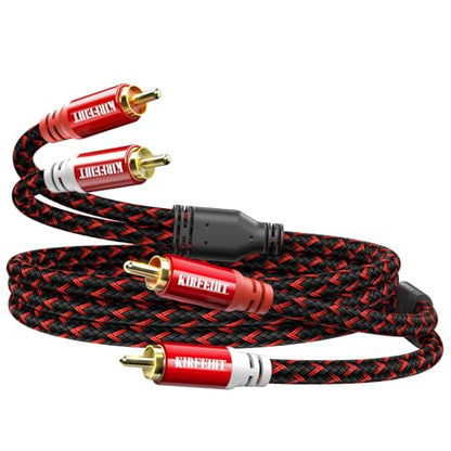 KIRFEIHT RCA Cables - 2RCA to 2RCA Subwoofer Cable OFC Core Gold-Plated Plug Nylon Braided Car Audio Cable for Hi-Fi Systems, Home Theater, HDTV, Amplifiers, Speakers 3FT - Red & Black - size: 3FT, style: 2RCA TO 2RCA