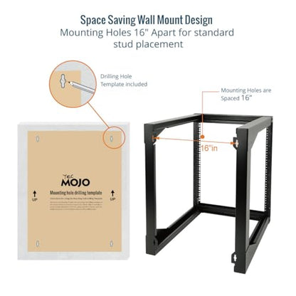 Tecmojo 12U Wall Mount Server Rack, Open Frame Network Rack for 19" Computer/AV/Data/IT/Media Equipment, 24" Depth, 16" Apart Mounting Holes, Swing Gate, Square and Tapped Holes - size: 12U/24" Depth (New)