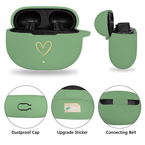 Compatible with Beats Studio Buds 2021, Soft Silicone Case with Gold Heart Pattern for Beats Studio Buds Case with Cute Butterfly Keychain for Girls Women (Matcha Green) - color: Matcha Green