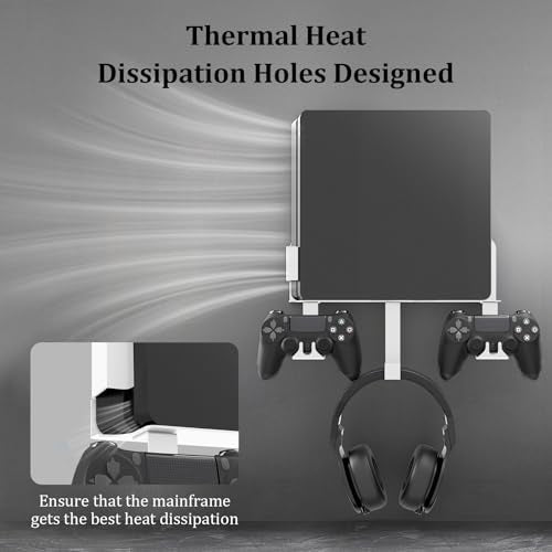 Wall Mount Kit with Detachable 2 Controller Holder & Headphone Hanger, Metal Wall Mount Stand Compatible with PlayStation 4 Slim - color: White