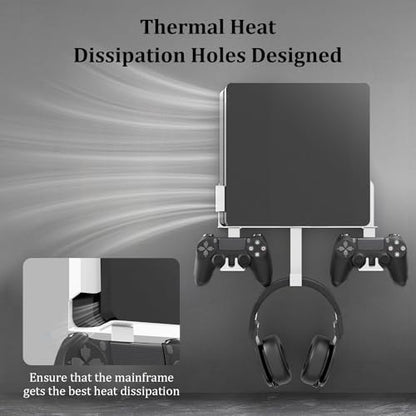 Wall Mount Kit with Detachable 2 Controller Holder & Headphone Hanger, Metal Wall Mount Stand Compatible with PlayStation 4 Slim - color: White