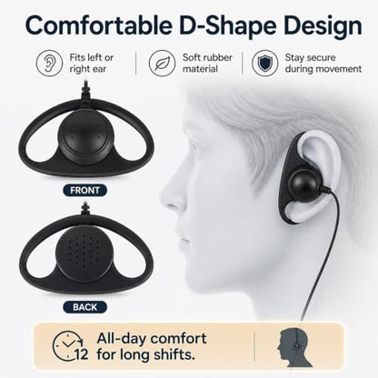 Walkie Talkie Earpiece with PTT Mic Compatible with Motorola CP200D CP100D R2 CP200 CP185 BPR40 CLS1410 CLS1110 RMU2040 RMU2080D Two Way Radio, 2 Pin D Shape Headset (D Shape Earpiece 5Pcs)