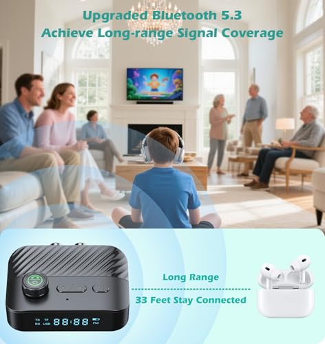 Bluetooth Transmitter for TV to Headphone/Speakers | RCA to Bluetooth Transmitter Receiver Music Control, Bluetooth Audio Transmitter Support USB Flash Drive/TF Card KAIY