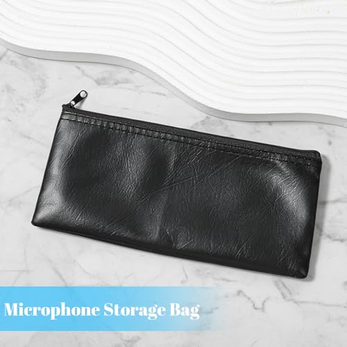 Amabro 2Pcs Microphone Bag Shockproof Zip Case Travel Studio Mic Protector | Portable Zipper PU Leather Mic Storage Bag, Shockproof Protective Cover Wired Wireless Mics Gig Travel Studio Use 11.8×4.72”