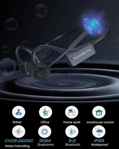 Bone Conduction Bluetooth Headphones with ENC Boom Mic Wireless Computer Headsets with Mic Noise Canceling Open Ear 8H Playtime Multi-Device Pairing for Sports Work Driving Study - color: Dark Grey