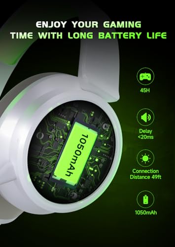 RYR Wireless Gaming Headset for Xbox Series X|S, Xbox One,White-Green | Bluetooth 5.3, 3D Surround Sound, Rotatable Earmuffs, Gaming Headphones with Noise Canceling Microphones - color: White-Green