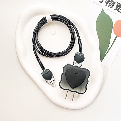 ZOSTLAND 5 in 1 DIY 18W 20W Heart Shape Protector Data Cable USB Charger Line Earphone Wire Saver Organizer Compatible with iPhone 11 12 13 14 15 Pro Max - color: Love Black
