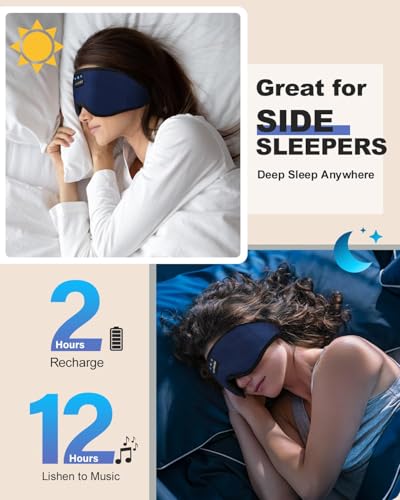 LC-dolida Sleep Headphones, Sleep Mask Bluetooth Wireless Music Eye Mask, Sleeping Headphones for Side Sleepers Sleep Mask with Bluetooth Headphones Ultra-Thin Stereo Speakers Perfect for Sleeping - color: Deep Blue