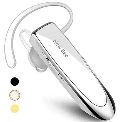 New Bee Bluetooth Earpiece V5.0 Wireless Handsfree Headset with Microphone 24 Hrs Driving Headset 60 Days Standby Time for iPhone Android Samsung Laptop Trucker Driver (White) - color: White