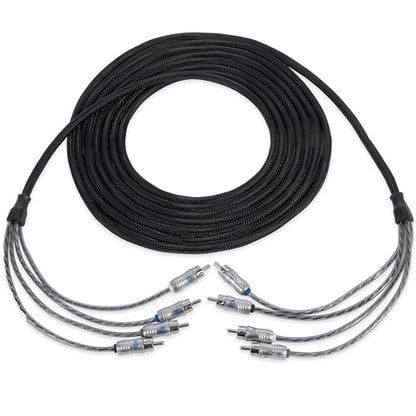 NVX® XIX45 16.4 ft (5 Meter) Oxygen Free Copper 4-Channel Double Twisted Pair X-Series Car Audio RCA Audio Interconnect Cable with Shielded Noise Reduction and Split-tip Silver-Plated Machined Ends | Oxygen Free Copper Double Twisted Pair X-Series with Sh