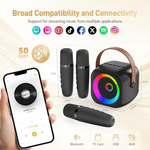 Mini Karaoke Machine, Portable Bluetooth Karaoke Speaker with 3 Wireless Microphones and Party Lights for Kids and Adults, Birthday Gifts for Girls Boys Family Home Party - color: Midnight