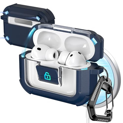 for AirPods Pro 3 Case with Lock Magnetic Lid MagSafe, Blue | Compatible Apple AirPods Pro 3, Compatible MagSafe, Protective Case with Cleaner Kit & Carabiner, Powerful Drop Protection - color: TW-Blue, size: Airpods Pro 3