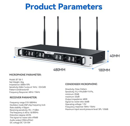 Debra Pro 8-Channel UHF Wireless Microphone System – Auto Pairing, LED Display, 260ft Long Range, Includes Headset & Lavalier Mics for Conference, Church, DJ, Karaoke(8 Bodypack) - color: 8 Bodypack