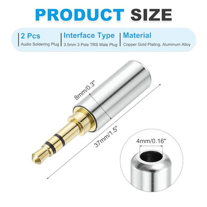 MECCANIXITY 3.5mm Replacement Repair Plug Jack, 3 Pole, Bright Silver 2Pcs - color: Bright Silver