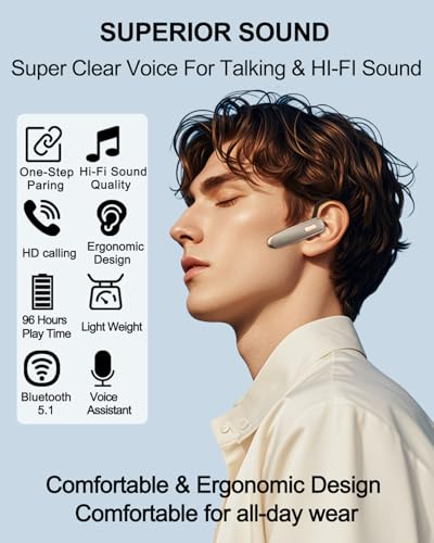 Bluetooth Earpiece V5.1, Wireless Hands-Free Headset with Noise Cancellation, Built-in Microphone for iPhone Android Business Calls - Grey - color: Grey, style: Single Bluetooth headset