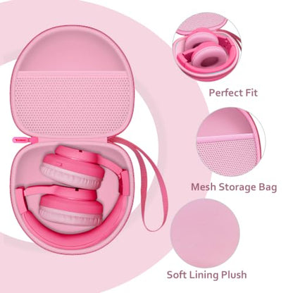 Kids Headphones Case for iClever/JBL/Acer Etc Headphone,Red+Pink,Case Only | for iClever BTH12 HS19 BTH20 BTH22 BTH26/Candy Bila/Acer/JBL Junior 320/MIDOLA/JoySpark/ADOOPE Etc Girls Boy Kid Headphone - color: Red+Pink