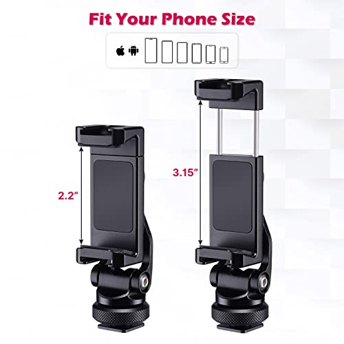 ULANZI Metal Phone Tripod Mount, Universal Cell Phone Clamp Stand Holder | 1/4" Screw& 2 Cold Shoe, Adjustable 360° Rotates for iPhone Android, ST-10 Smartphone Holder for Tripod, Mobile Photography