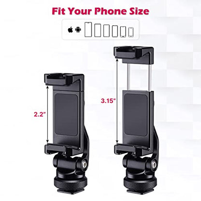 ULANZI Metal Phone Tripod Mount, Universal Cell Phone Clamp Stand Holder | 1/4" Screw& 2 Cold Shoe, Adjustable 360° Rotates for iPhone Android, ST-10 Smartphone Holder for Tripod, Mobile Photography