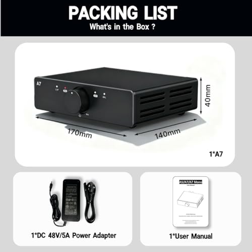 3e Audio A7 Next-Gen HiFi Stereo Amplifier | Home Theater Amplifier | TPA3255 Chip 2x250W PBTL with Enhanced PFFB | 48V5A Power Supply for Bookshelf Speakers