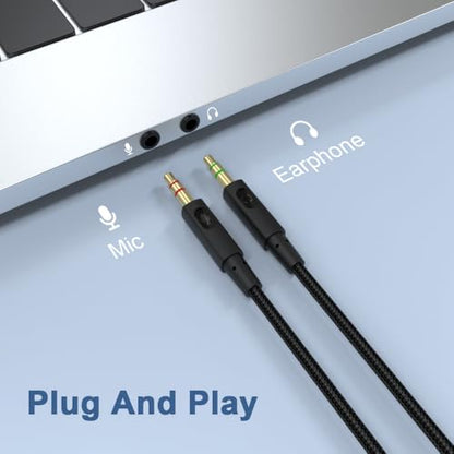 Headphone Splitter 2 in 1 Y-Splitter Replacement Audio Extension Cable Compatible with HyperX Cloud II/Cloud Alpha/Cloud Flight/Cloud Silver/Cloud Flight/CloudX Series Headsets, 6.5FT