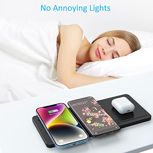 ZealSound Wireless Charging Pad, 3 in 1 Charger Mat for iPhone, Samsung Galaxy, Pixel, AirPods & Galaxy Buds, 24W Adapter Included, Ultra Slim, Case Friendly, PU Leather, for Home Office & Travel - color: Black 1