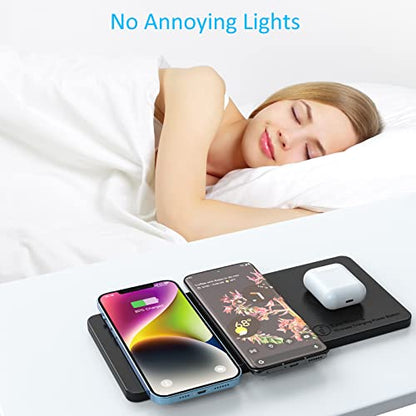 ZealSound Wireless Charging Pad, 3 in 1 Charger Mat for iPhone, Samsung Galaxy, Pixel, AirPods & Galaxy Buds, 24W Adapter Included, Ultra Slim, Case Friendly, PU Leather, for Home Office & Travel - color: Black 1