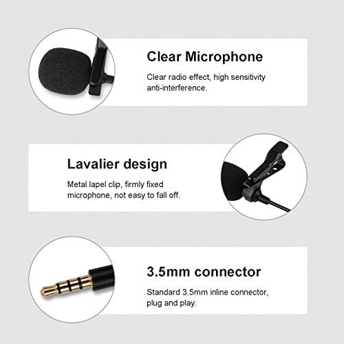 Omnidirectional Mini Wired Clip-on Microphone Cable Lavalier Lapel Microphone with 3.5mm TRRS Audio Cord for Recording, Interview, Teaching, Vlog