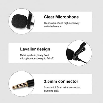 Omnidirectional Mini Wired Clip-on Microphone Cable Lavalier Lapel Microphone with 3.5mm TRRS Audio Cord for Recording, Interview, Teaching, Vlog