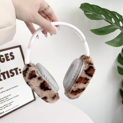 Fluffy Plush Case for AirPods Max Headphones, Cute Furry Fur Ear Cups Skin Soft Slicone Protective Cover for AirPods Max(Brown Leopard) - color: Brown Leopard
