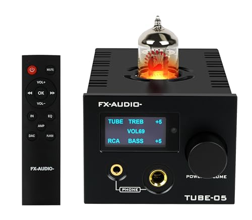 FX-Audio- TUBE-05 HiFi Vacuum 12AU7/ECC82 Tube Headphone amp Bass Treble EQ Preamp, for 30-600Ω Headphone, with Remote Control