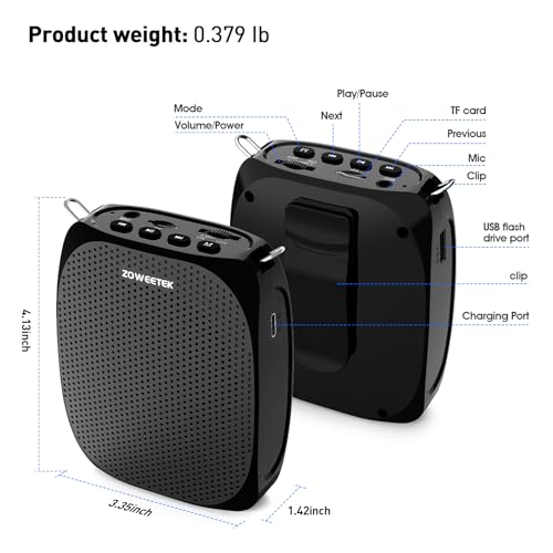 ZOWEETEK Wireless Voice Amplifier with Handheld & Lavalier Mics for Teacher | Portable Megaphone, Bluetooth Speaker, Rechargeable, for Classroom, Meeting, Group Outings, Party, Karaoke