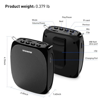 ZOWEETEK Wireless Voice Amplifier with Handheld & Lavalier Mics for Teacher | Portable Megaphone, Bluetooth Speaker, Rechargeable, for Classroom, Meeting, Group Outings, Party, Karaoke