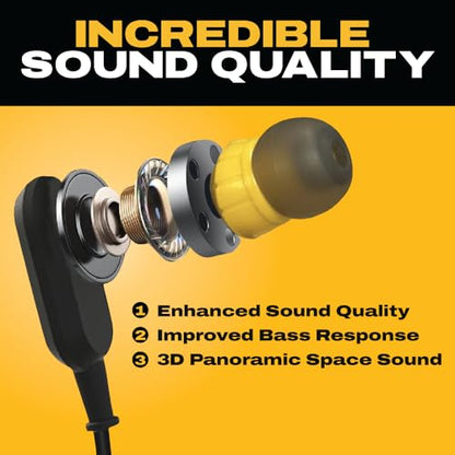 DEWALT Heavy Duty Neckband Bluetooth Earbuds - Black Special Edition Wireless Bluetooth 5.2 Headphones w/Microphone, Lightweight Comfort, IP56 Waterproof, Deep Bass, 20H Jobsite Behind-Neck Earphones - color: Black