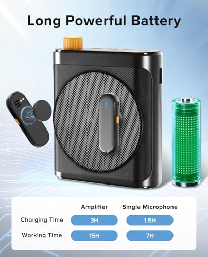 Voice Amplifier for Teachers, Dual Magnetic Lavalier Mic(Black) | Bluetooth Portable Rechargeable Speaker for Classroom, Meetings, Tour Guide Speeches, Public Speaking, Coaches, PA System - color: Black