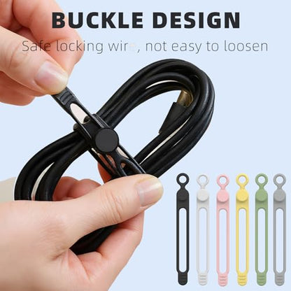 Data Cable Organizer, 2026 NEW Elastic Silicone Cable Ties, Reusable Cable Ties Wire Management Organizer, Multi-Purpose Cord Organizers for Bundling and Fastening Earphone, Phone Charger (18)