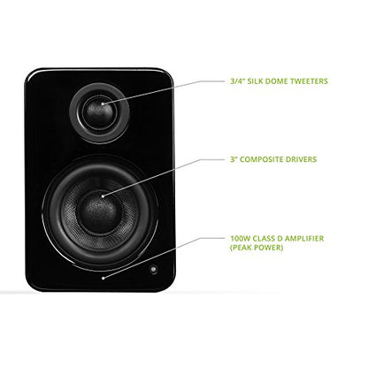 Kanto YU2GB PC Gaming Desktop Speakers | 3" Composite Drivers | 3/4" Silk Dome Tweeter | Class D Amplifier | 100 Watts | Built-in USB DAC | Subwoofer Output | Pair | Gloss Black - color: Gloss Black
