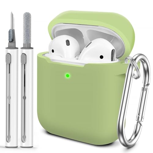 for AirPods Case Cover, Come with Cleaner Kit, Soft Silicone Protective Cover with Buckle, Compatible with Apple AirPods 2nd 1st Generation Charging Case, Front LED Visible, Matcha Green - color: B4-Matcha Green