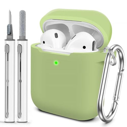for AirPods Case Cover, Come with Cleaner Kit, Soft Silicone Protective Cover with Buckle, Compatible with Apple AirPods 2nd 1st Generation Charging Case, Front LED Visible, Matcha Green - color: B4-Matcha Green