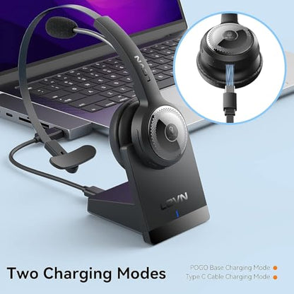 LEVN Bluetooth 5.0 Headset, Wireless Headset with Microphone (AI Noise Cancelling), 35Hrs Bluetooth Headphones with USB Dongle for PC, Suitable for Remote Work/Call Center/Zoom/Online Class, Black