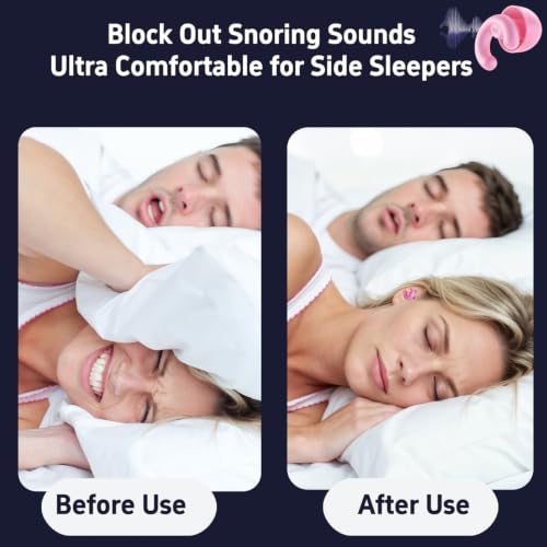 Noise Cancelling Ear Plugs Sleep 50dB NRR Side Sleep Small Ear | ultra soft silicone, reusable one-piece design, 4 sizes included, portable case - color: Pink