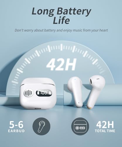 2026 New Wireless Bluetooth in‑Ear Earphones, Dual LED Screen & Built‑in ENC Microphone, 48‑Hour Total Playback Time, IP7 Sweat‑Resistant Sports Headphones, White